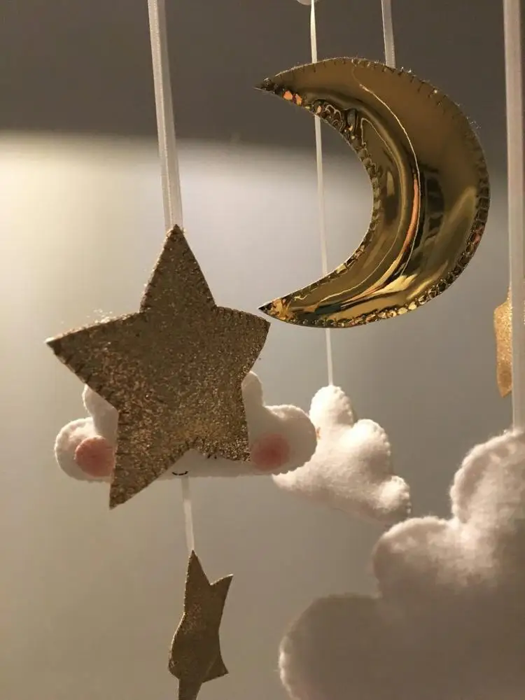 
Gold star and cloud felt baby mobile, felt hanging toys for baby bed decoration 
