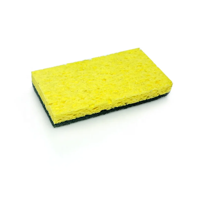 Heavy duty kitchen scrub clean cellulose sponge with nylon scourer