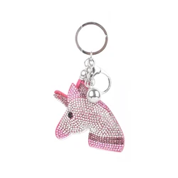 LOCACRYSTAL Brand Rhinestone Flamingo Shaped Leather Keychain with Tassel