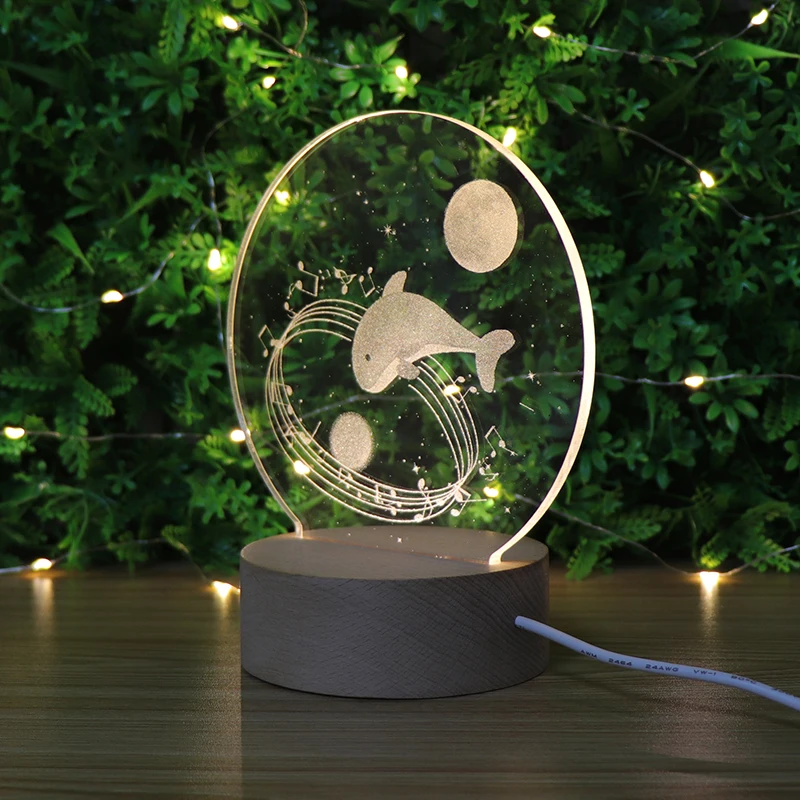 Zhongshan Hotsale Acrylic Carved Inside LED Wooden Night Light  3D Mood Lamp For Bedroom