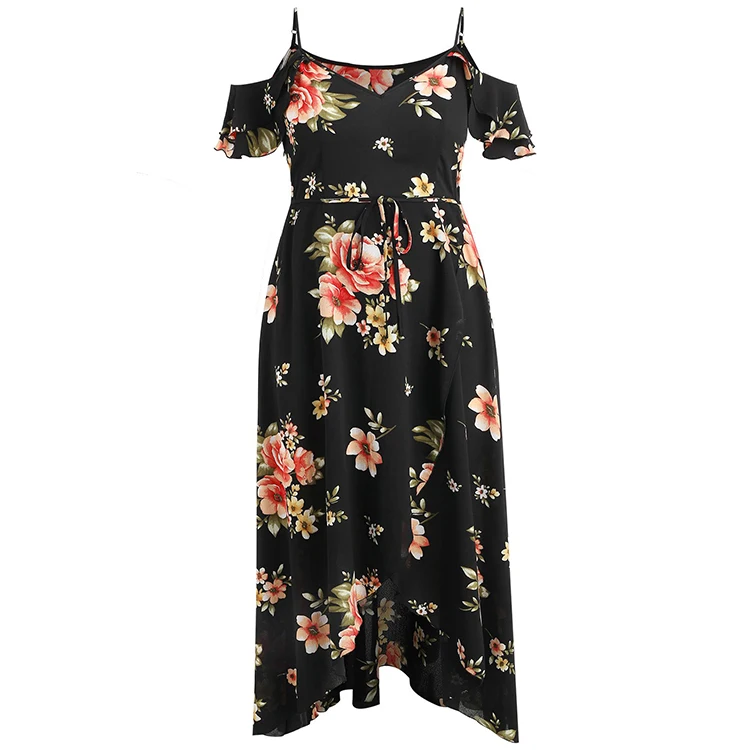 
Lady plus size floral print off shoulder dress 