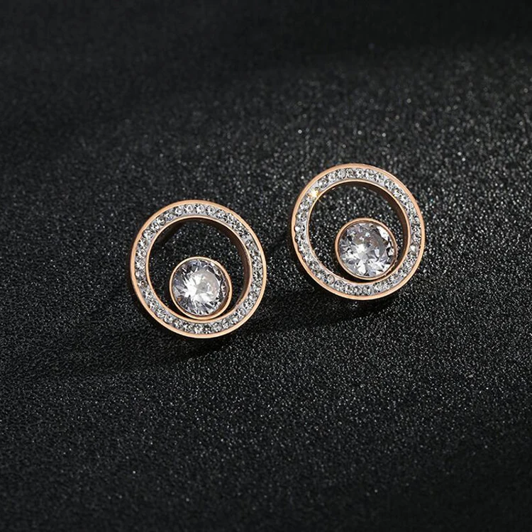 Hot sale titanium steel earrings circle full diamond earrings women inlaid zircon earrings