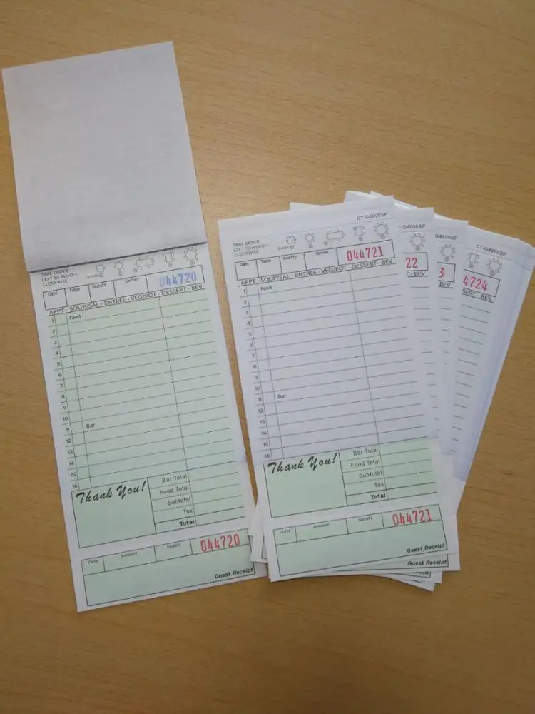 
restaurant guest check carbonless paper book printing CT-G4900SP 