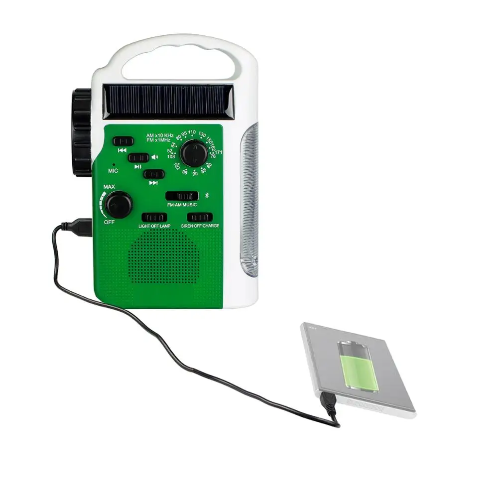 Portable Solar Hand Crank Blueto0th Speaker  FM AM Receiver Emergency Radio with Siren function