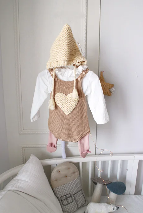 Wholesale toddler clothing star heart-shaped knitted overalls newborn baby romper jumpsuit