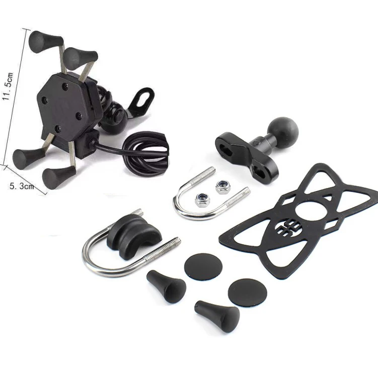 Universal Motorcycle Cell Phone Mount Holder Waterproof with USB Charger 360 Rotation for iPhone Samsung GPS ATV Scooter