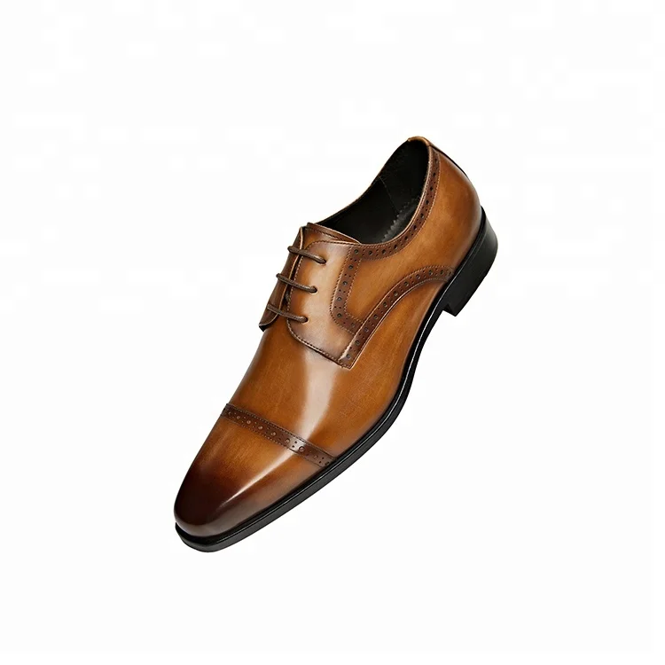 Italian style lace up elegant men derby leather dress shoes with Soft rubber sole