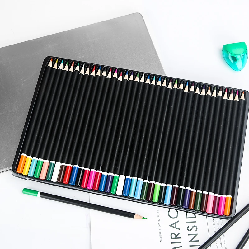 Высококачественный мягкий деревянный карандаш с мягким сердечником 36 цветов в оловянной коробке, набор новейших карандашей под заказ