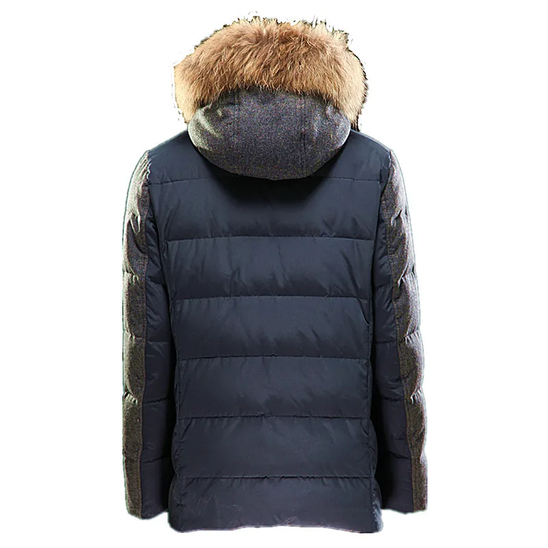 
Mens Custom Wool Winter Hooded Fur Collared Down Coat Wholesale 