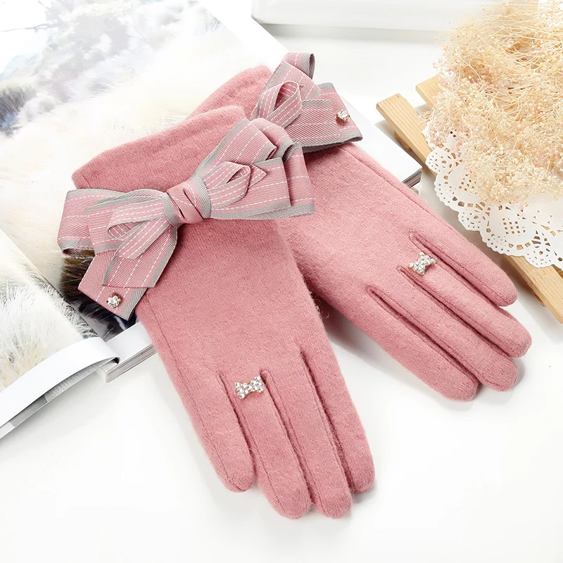 
Hot bowknot fleece lining wool lady fashion touch screen gloves 