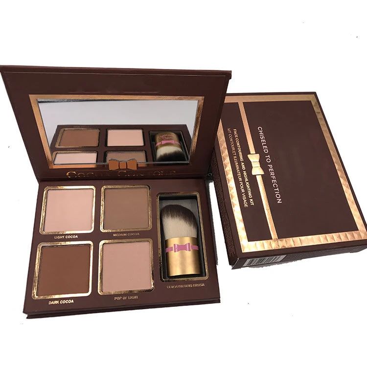 Private label 4 colors face powder cosmetics chocolate color waterproof powder palette lasting repair press powder