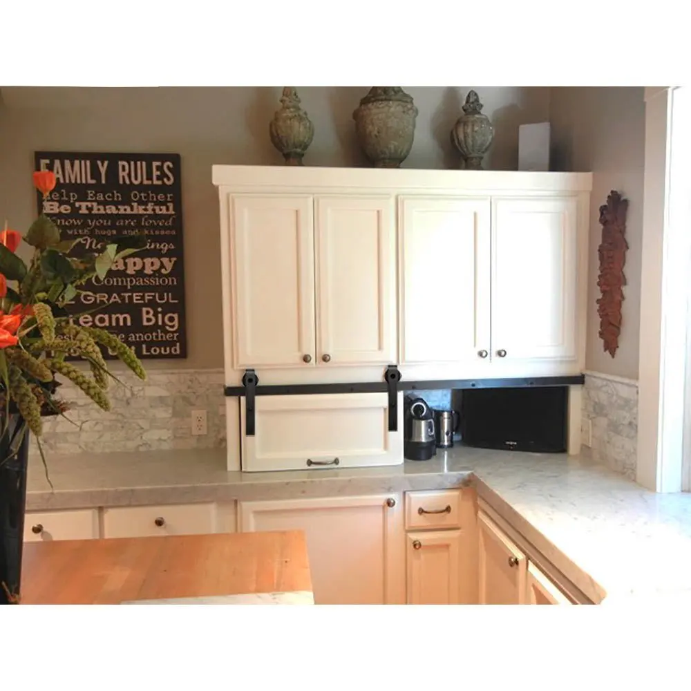 Black Factory Price Cupboard Cabinet Closet and TV Stand Single Small Mini Sliding Barn Door Chrome Track Hardware Kit Set