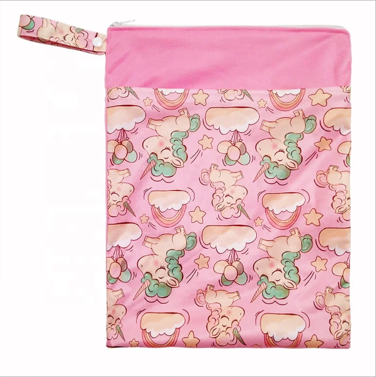 Waterproof Baby Wet Dry Cloth Diaper Bags With Two Zipped Pockets