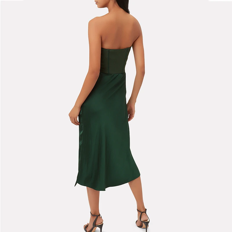 women sweet heart-neckline Strapless Bustier Asymmetric DressStrapless Corset styling boning Front slit sleeveless party dress