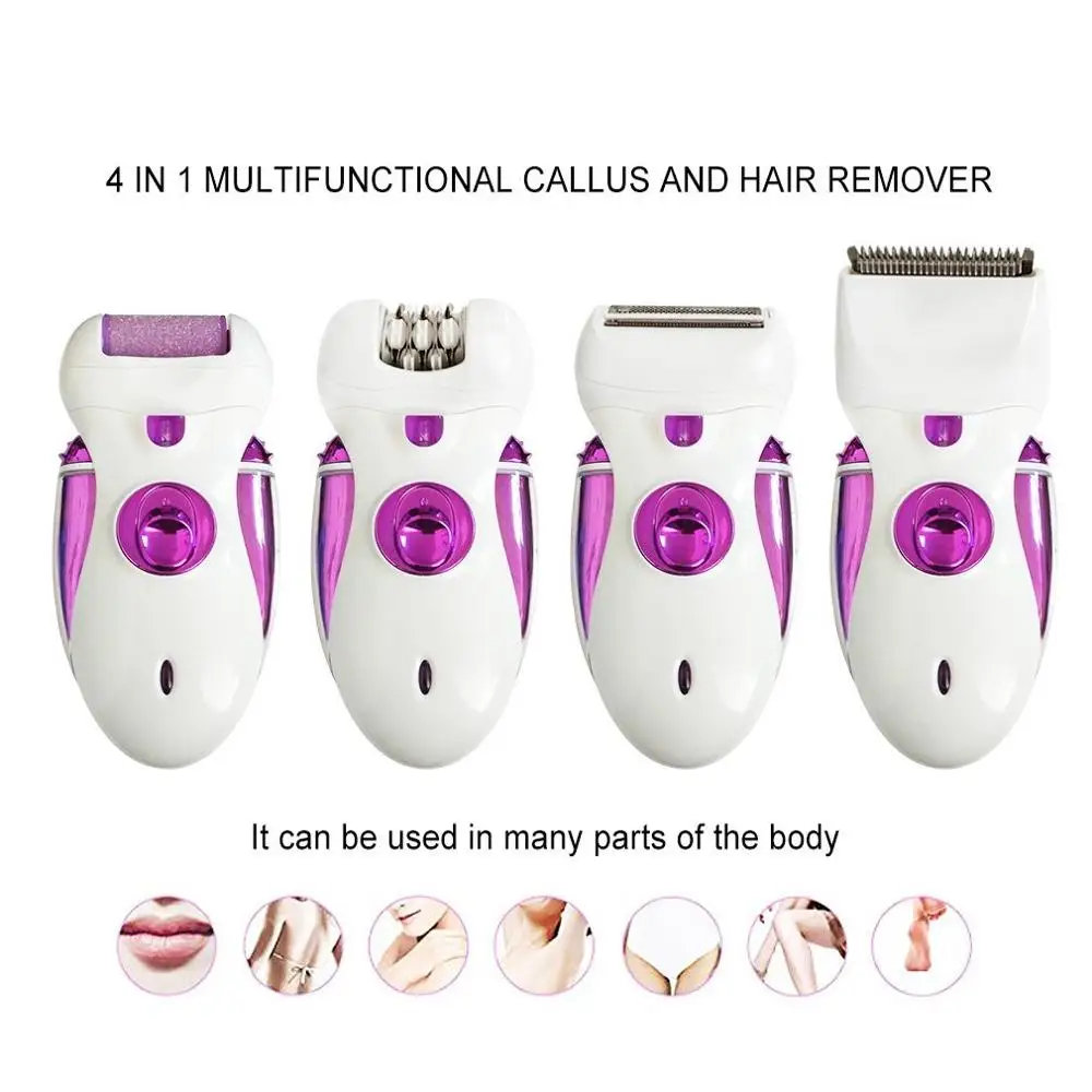 4 in 1 Rechargeable Callus Remover with Removable Head Hair Clipper/Lady Shaver and Epilator