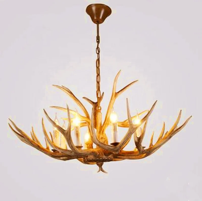 High quality vintage rural pendant light  retro antler chandelier antique industrial resin lamp for hotel hallway