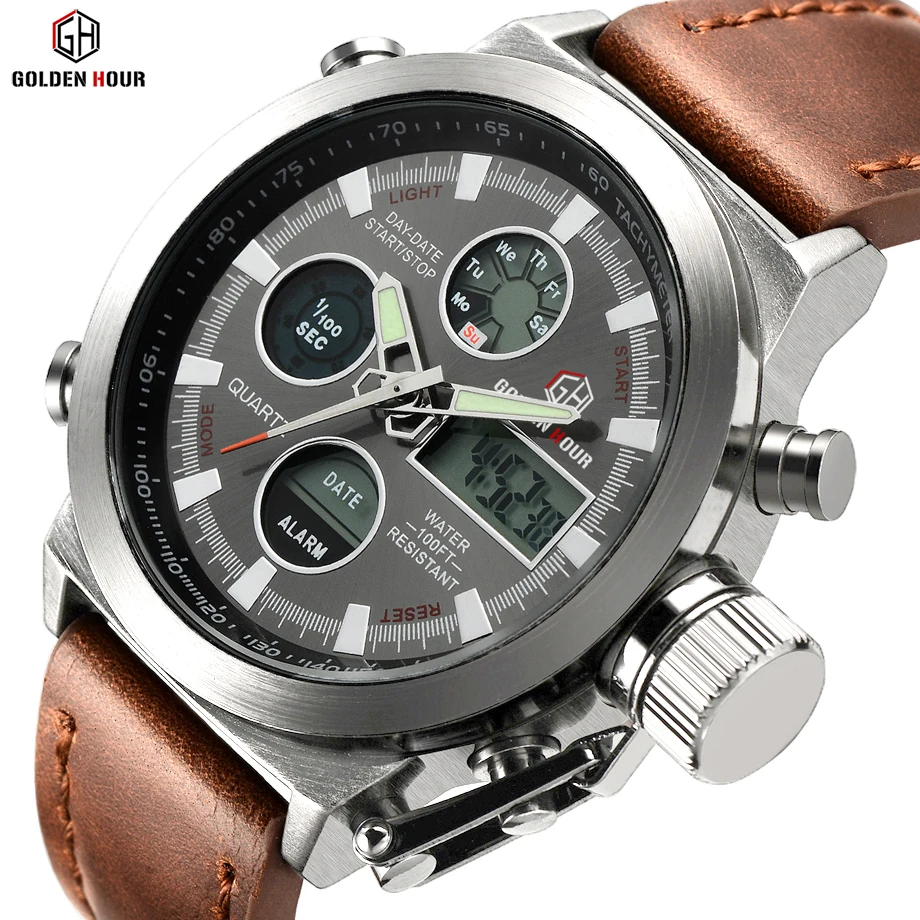 
GOLDEN HOUR watch multifunction waterproof branded men smart digital watches quartz luxury wristwatch 
