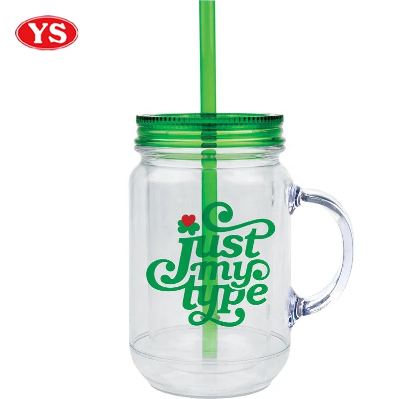 Персонализированные 20oz. Пластиковая двойная настенная банка с ручкой и соломой