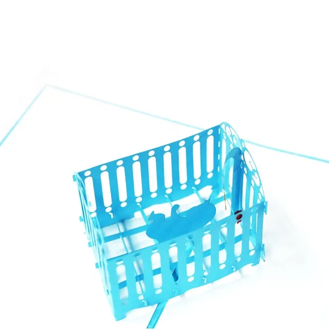 High Quality Laser Cut Baby in Crib Hollow 3D Pop Up birthday Greeting Card, Congratulations New Baby Girl