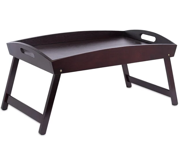Wooden Bed Tray, Wooden Curved Sides Breakfast Serving Tray with Folding Legs