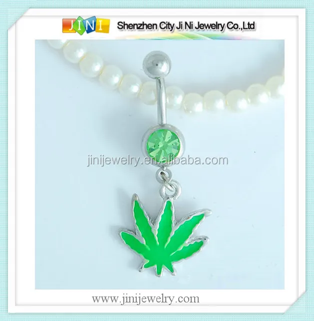 Surgical steel piercing marijuana leaf