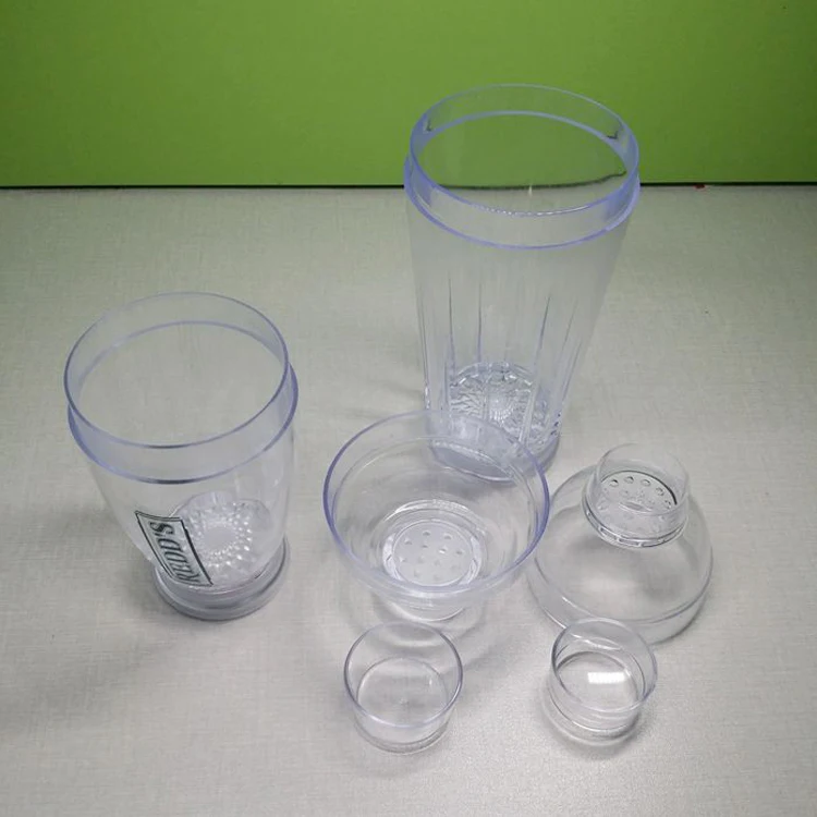 Custom logo colorful LED shaker bottle transparent plastic glass cocktail shaker