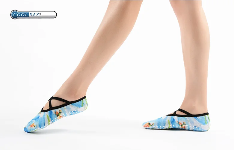 Womens Fashion Floral Printing Fitness Yoga Socks Non Slip Latex Dots Grip Pilates Socks