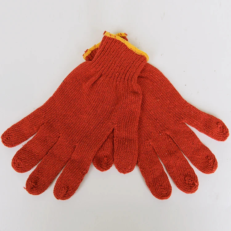 Wholesale Labor Protection Red Knitted Cotton Safety Glove With PVC Dots Seamless Yarn Knitted Personal Protective Equipments