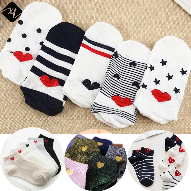 new fashion pattern embroidery heart women ladies girls high casual comfy soft low cut socks