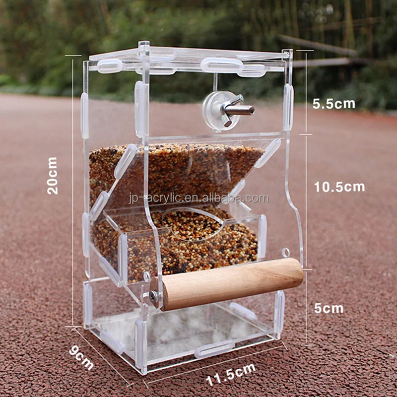 
Clear Acrylic No Mess Parrot Integrated Auto Pet Feeder with Perch 