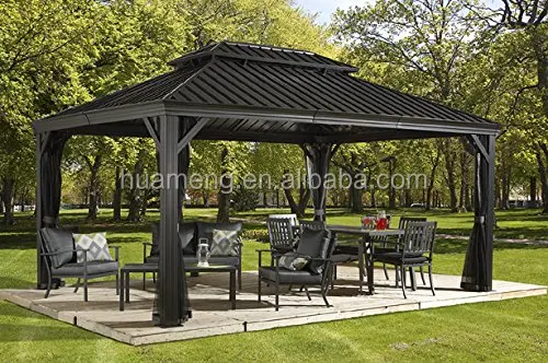 hard top solid metal roof aluminum galvanized steel roof luxury garden gazebo 12x16ft