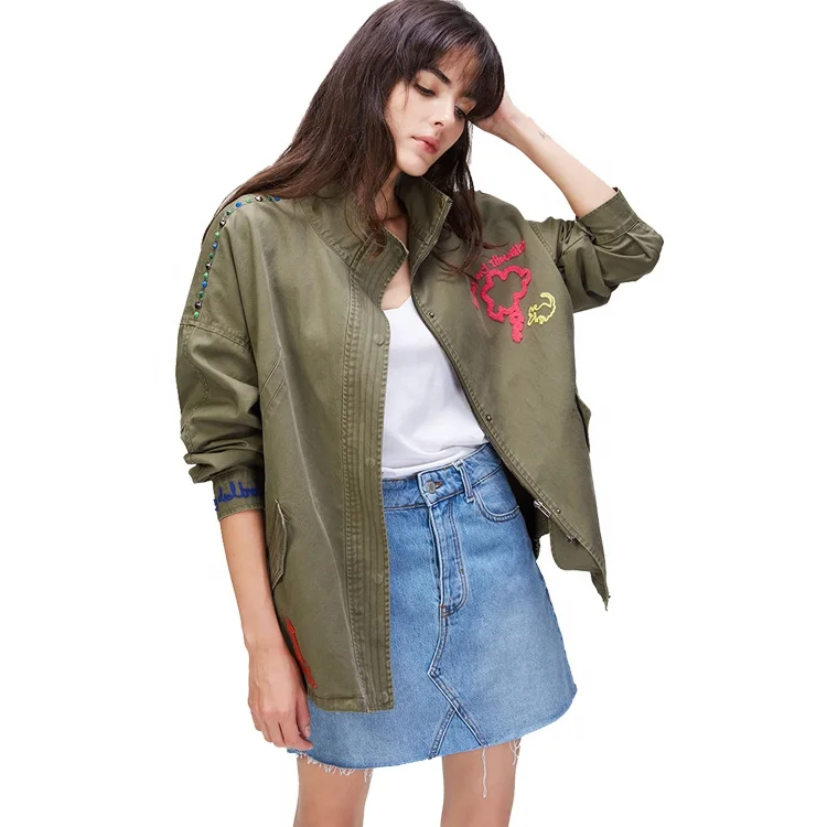 Women Spring and autumn style trench coat short style double-breasted casual dust coat with embroidery