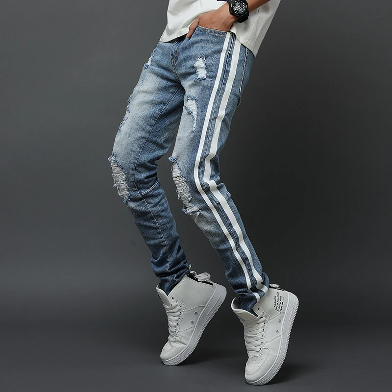 
OEM denim designer wholesale authentic men skinny ripped fancy unbranded biker jeans 2 