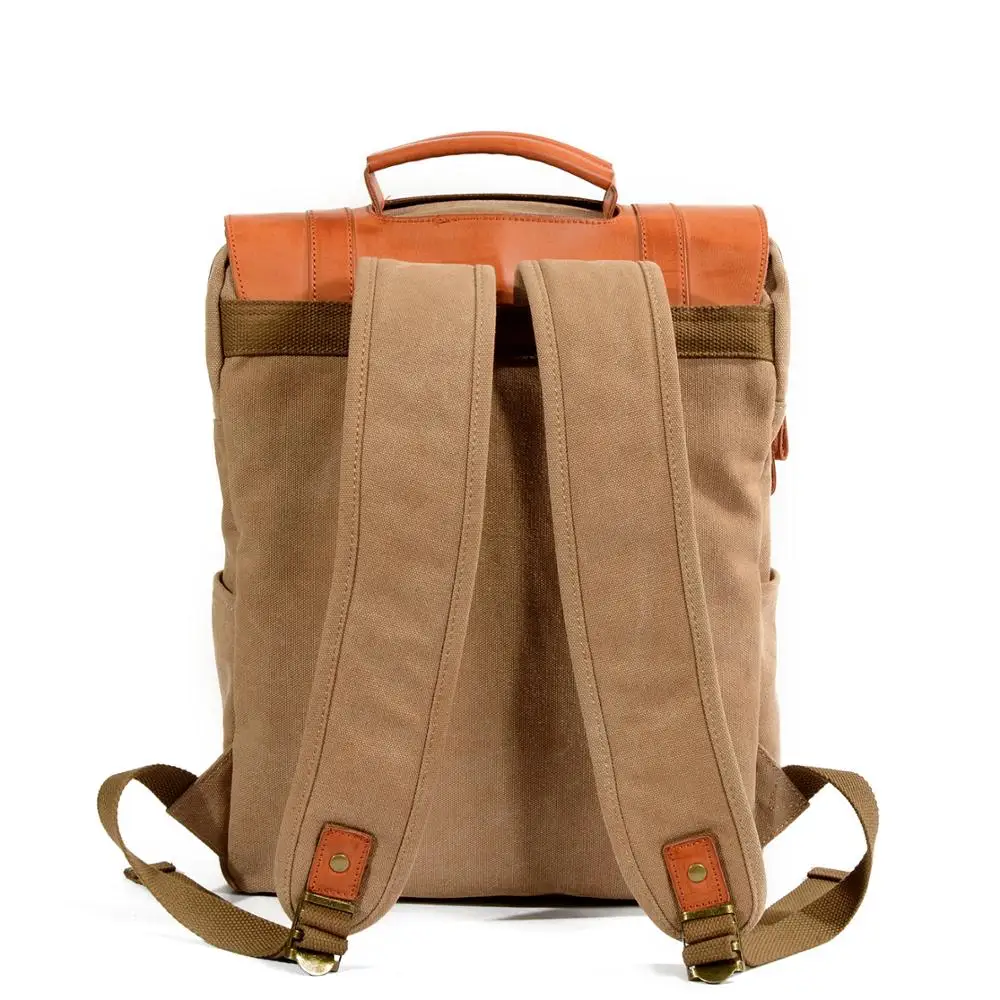Vintage canvas stitching color leather outdoor backpack college backpack outdoor leisure backpack