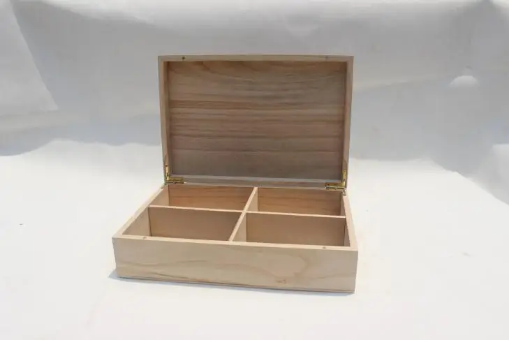 Custom Unfinished Wooden Compartment Gift Boxes For Tea Bags