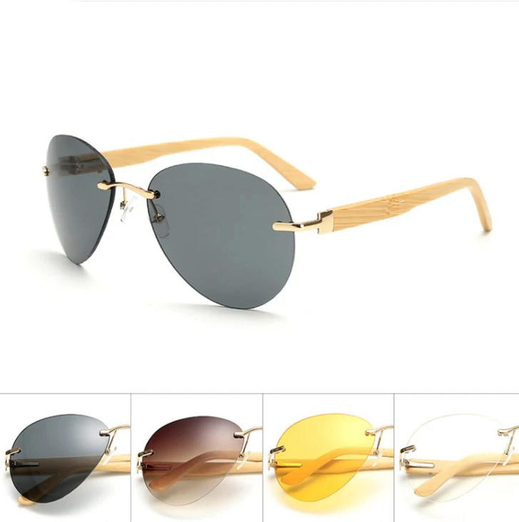 
rimless aviation wooden sunglasses with logo 