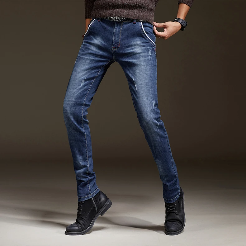 2018 толстые джинсы, мужские облегающие джинсы, Молодежные осенние плотные Стрейчевые брюки, леггинсы, модные повседневные брюки для мальчиков