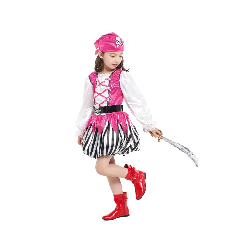 hot sale high quality cheap Luxury Sexy kids Rose red pirate dress for girls Halloween party Fancy Costume