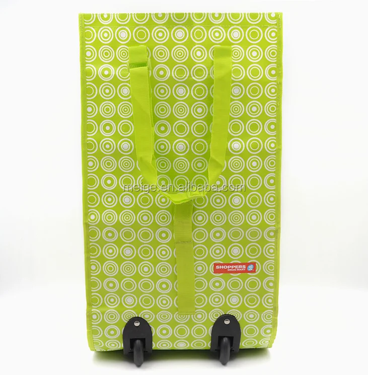 PP Woven Folding Grocery Trolley Shopping Bag With Wheels