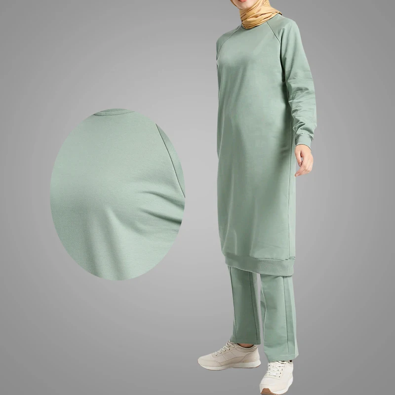 
Dubai New Design Muslim Sport Wear Fresh Teal O Collar Malaysia Tracksuits Fashion Turkey Abaya Style Islamic Clothing 