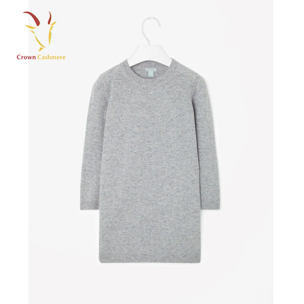 Girls 100% Pure Cashmere Round Neck Long Dress Sweater