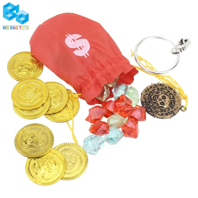 60 PCS Pirate gold coins buried pirate gems jewelry play set treasure for pirate party set for children