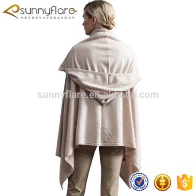 Top quality wool cashmere ladies hooded cape shawl
