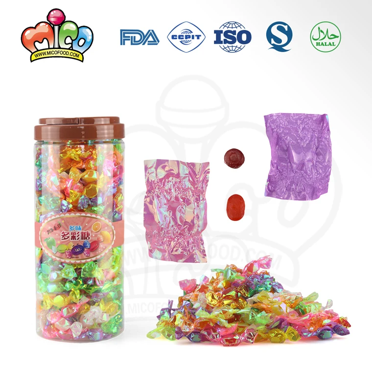 
multi-colored fruit flavor ball shape twist pack mini hard candy in jar 
