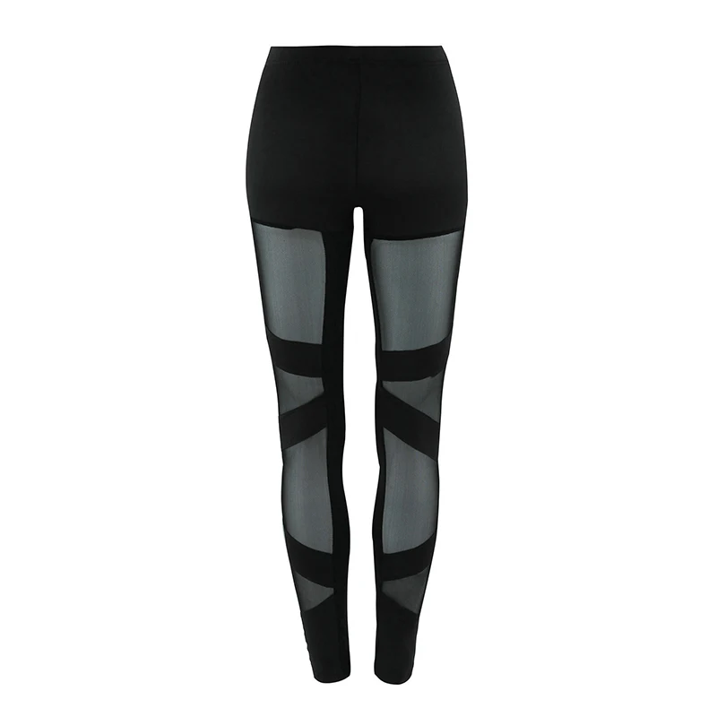 Black Lace High Waist Sport Pants Women Transparent Mesh Sexy Pants Gym Leggings Running Jogging Polyester Material