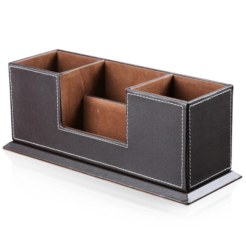 Office School Stationery Desk Organizer Faux Leather Storage Pen holder