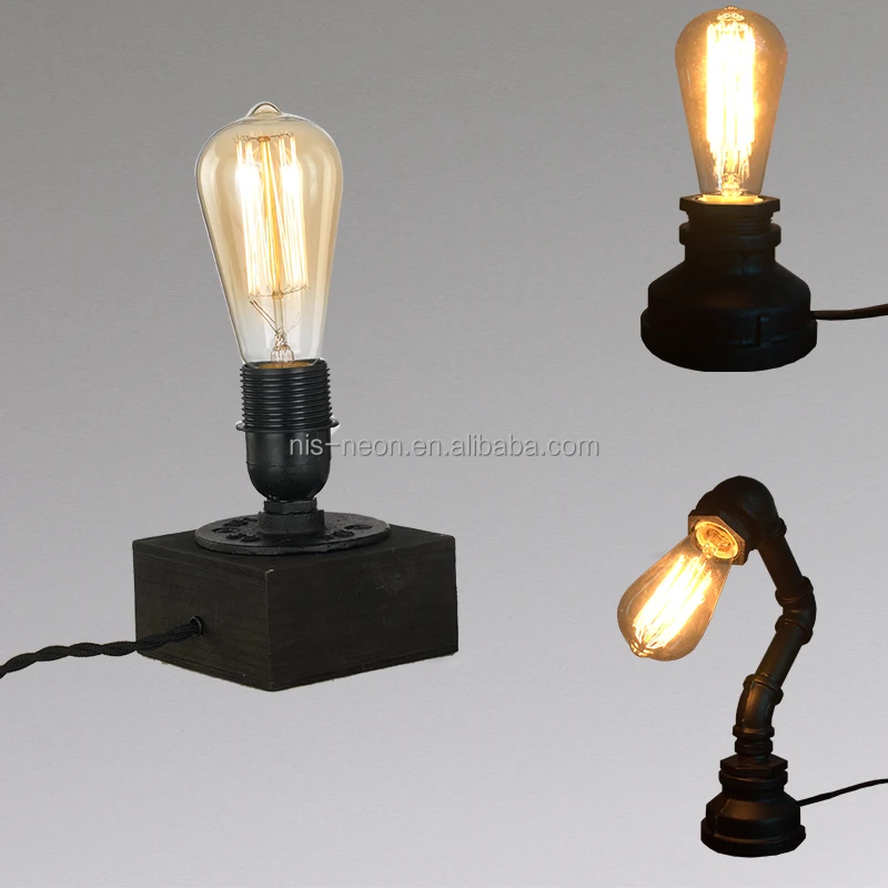 Industrial Lighting Vintage Antique Iron 1 Edison Table Light Wood Pipe Desk Lamp