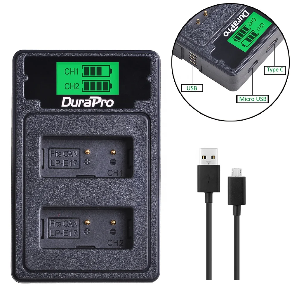
LP-E17 LP E17 LPE17 LCD USB Dual Charger for Canon EOS 77D 750D 760D 8000D Rebel T6i T6s Kiss X9i M3 M5 M6 