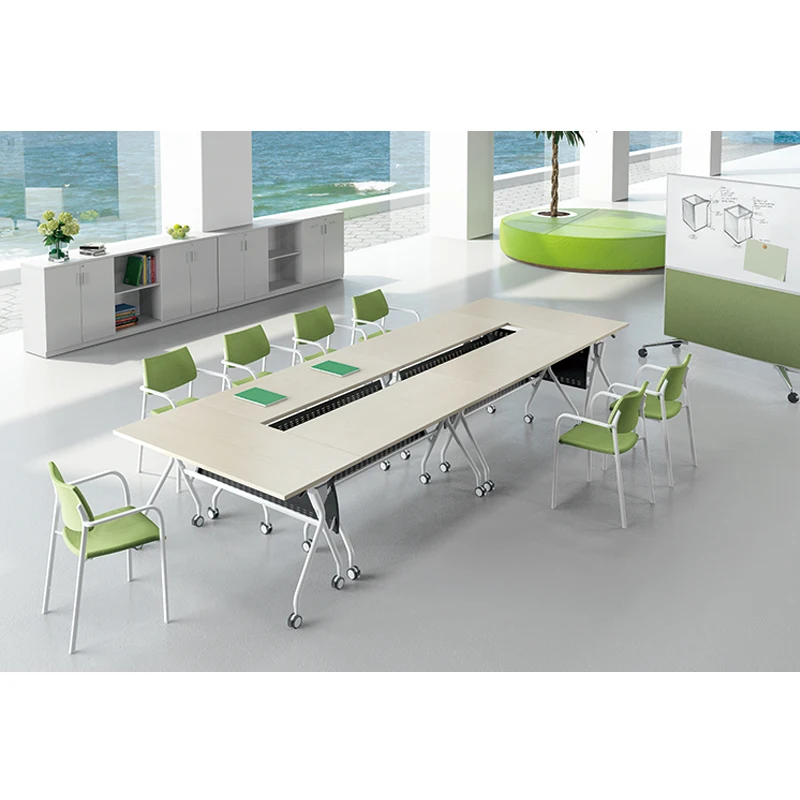 Folding Conference Table Furniture Metal Legs Study Easy Folding Table with Wheel Long Meeting Room White Office Furniture