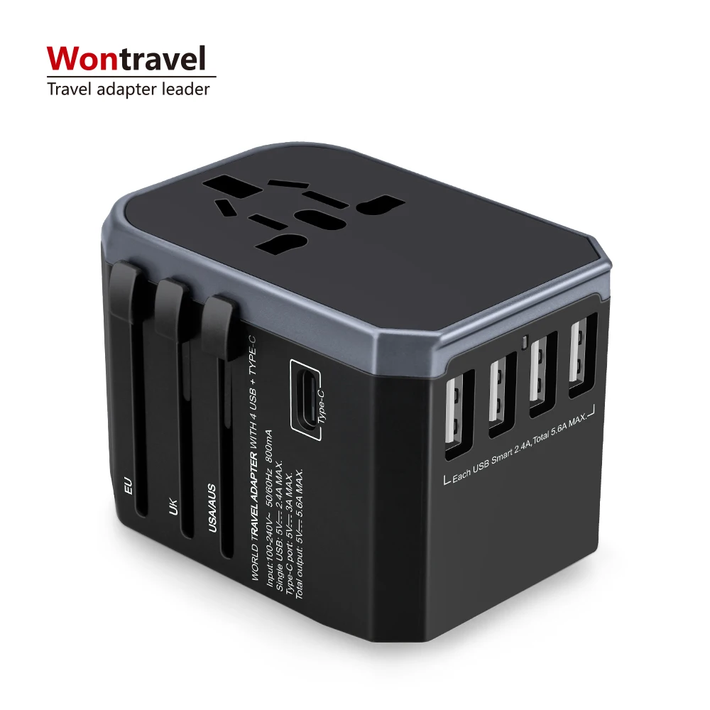New Arrival smart IC socket adapter universal travel adaptor Type C 5USB 5.6A quick wall charger outlet plug UK EU US AUS